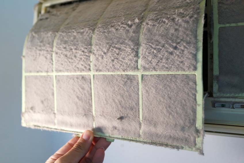 Air conditioning's filter traps with dust and dirt