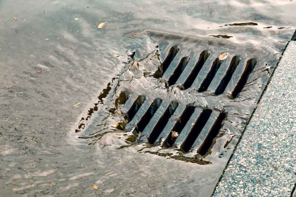 Water flowing down a storm drain