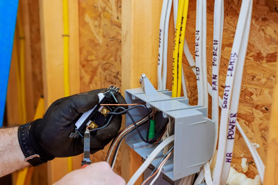 An electrician installing an outlet